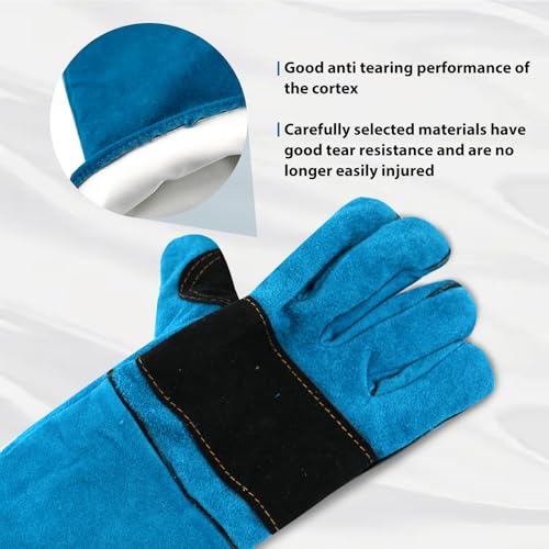 23.43" Animal Handling Gloves,Cowhide Bite Proof, Fits Dogs/Cats | 23.43" Extra Long Forearm Protection, Snake & Scratch Resistant, Reinforced Leather, Fits Reptiles, Birds & Falconry - color: Blue（23.43"）