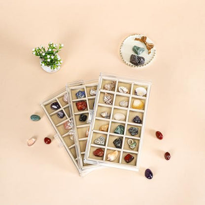 CLUQMEIK Acrylic Rock Collection Display Case with 54 Grids Storage Compartments Rock Collection Boxes Display Organizer Collection Storage Display Cases for Collectibles Crystal /Rock（Beige） - size: Beige