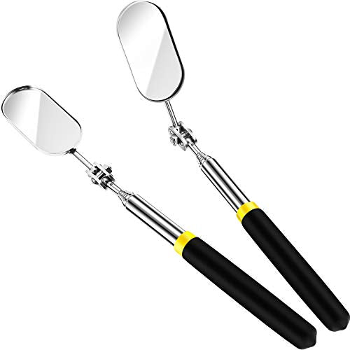 Maitys 2 Pcs Telescoping Inspection Mirrors Extend up to 28 Inch Eyelash Inspection 360 Rotation Adjustable Extension Detachable Telescoping Pocket Mirror for Technician Mechanic Vehicle Small Part