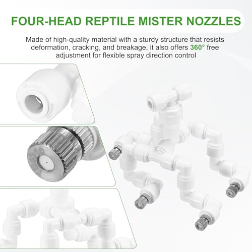 M METERXITY Reptile Mister Nozzles, 0.4mm Pore Copper 1/4" Four-Head Reptile Misting Spray Nozzle with Plug for Terrarium/Vivarium, 360 Degree Adjustable Detachable Nozzles [White]
