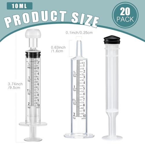 TrelaCo 20 Pack 10ml Oral Syringes with Cap for Liquid Plastic Syringe Without Needle Measuring Dispensing Tools Individually Sealed for Pets Feeding Lab Sample Injection(Clear) - size: Clear