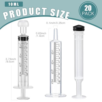 TrelaCo 20 Pack 10ml Oral Syringes with Cap for Liquid Plastic Syringe Without Needle Measuring Dispensing Tools Individually Sealed for Pets Feeding Lab Sample Injection(Clear) - size: Clear