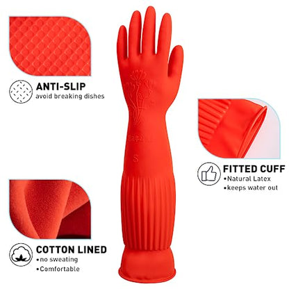 ThxToms Rubber Dishwashing Cleaning Gloves (2-Pair) - Fleece Lined | Reusable Long Dish Gloves for Washing Dishes, Waterproof Kitchen Gloves with Extra-Long Cuff & Anti-Slip Design, Medium - size: Medium (Pack of 4)