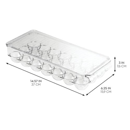 iDesign Clear Plastic Egg Holder for Fridge with Lid, 2-Pack | 21 Egg Storage Capacity, Container Organizer Bin - color: Clear, style: Pack of 2