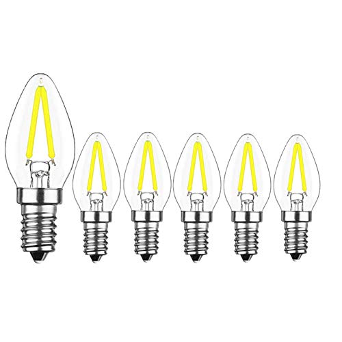 C7 Night Light Bulb, 15 Watt Enquivalent Led Candelabra Bulbs (6Pack White) | 2W E12 Night Light Bulbs, 120V Dimmable 6000K Daylight White, C7 Mini Candle Torpedo Shape for Night Light - color: White