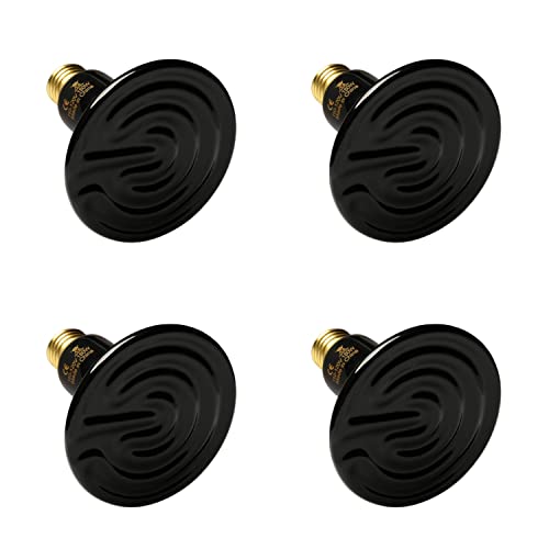 Simple Deluxe 150W Ceramic Heat Emitter Reptile Heat Lamp Bulb No Light Emitting Brooder Coop Heater for Amphibian Pet & Incubating Chicken, Black, 4-Pack - color: Black/4-pack, size: 150W (D-105mm)