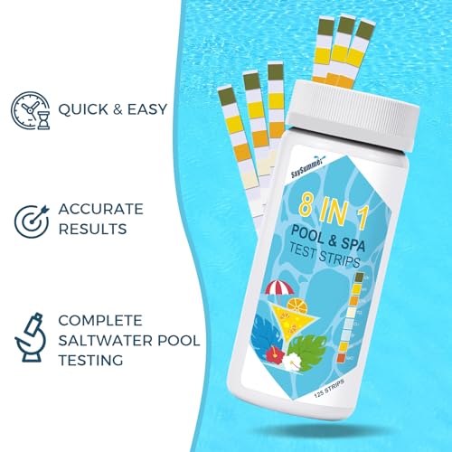 Salt-Water Pool Test Strips Kit: 125 Counts 8-in-1 for Salt Water Pool Testing Kit, Salt Pool Test Strips for Hot Tub Spa Testing Salt Chlorine pH and More - size: 125 Strips