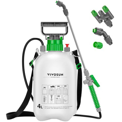 VIVOSUN 1 Gal/4L Pump Sprayer, Garden Water Sprayer | for Plants, Weeds & Lawn Care, with 3 Nozzles, 50'' Long Hose & Pressure Relief Valve - size: 1.0 gal