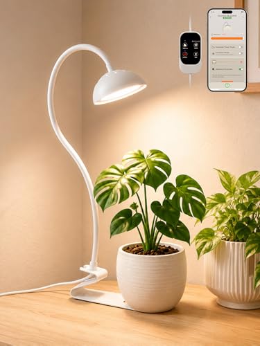 Smart Grow Light for Indoor Plants, Full Spectrum Plant Grow Light | 10W LED Plant Light with 3/9/12 Timer, Smart APP&in-line control, 10 Dimming Levels, Height Adjustable Grow Light with Base - color: White