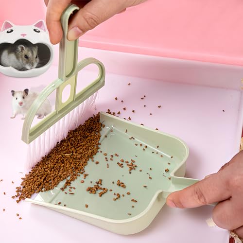 Mini Dustpan and Brush Set, Portable Exquisite Pet Waste Cleaning Kit, Hamster Sand Scooper Cage Cleaning Tool for Small Pets Hamsters Guinea Pigs Hedgehogs Chinchillas Rabbits(Green)