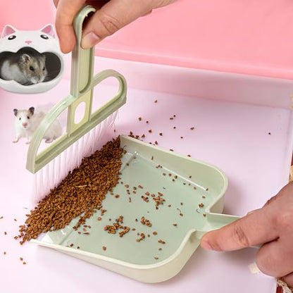 Mini Dustpan and Brush Set, Portable Exquisite Pet Waste Cleaning Kit, Hamster Sand Scooper Cage Cleaning Tool for Small Pets Hamsters Guinea Pigs Hedgehogs Chinchillas Rabbits(Green)