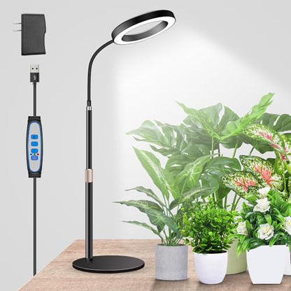 Grow Lights for Indoor Plants, 80 LEDs, Height Adjustable 16.5-25" | Full Spectrum, Auto Timer 6H/12H/16H, 5 Dimmable Levels, Flexible Gooseneck 6000K, Desk Plant Light with Base - size: 6.3''Head（Height 25'')