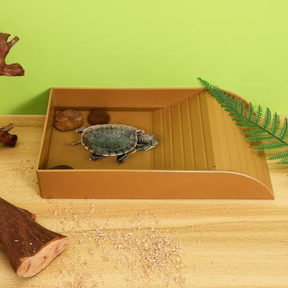 Balacoo Reptile Comfortable Environment Large Plastic with Built-in Ramp Bathing Pool Turtle-Shaped Water Dish Spacious Reptile Soaking Platform Turtle Habitat Accessory