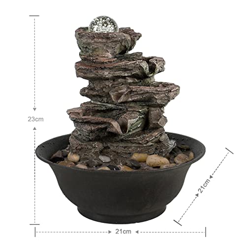 FerrisIsland Resin Desktop Rock Waterfall Fountain | LED Luminous Ball - color: Brown Gray