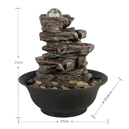 FerrisIsland Resin Desktop Rock Waterfall Fountain | LED Luminous Ball - color: Brown Gray