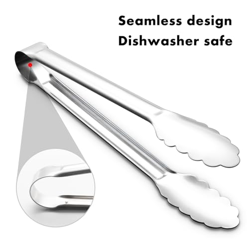 OYV Seamless Tongs for Cooking, One-Piece Design, Durable Heat Resistant Stainless Steel Tongs for Kitchen, Grill, BBQ, Salad, Dishwasher Safe, Metal Tongs Set (12" & 9") - color: Platinum Silver