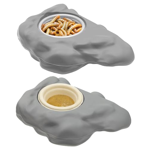 Pangea Silicone Gecko Feeding Ledge - Magnetic Mini Food Dish, Gray | 4.125" x 2.625" x 1.18" - Fits 0.5oz Feeding Cups, Easy to Clean Silicone Build - 1.625" x 0.625" Size Cup Holder - color: Gray