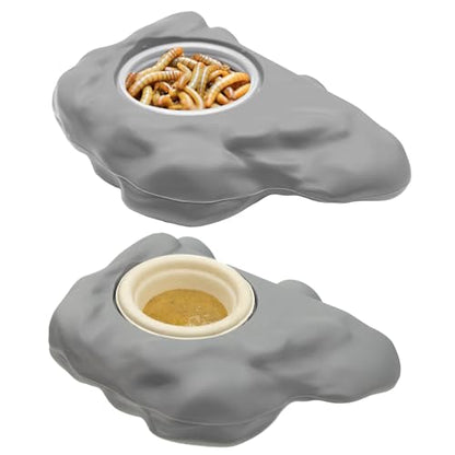 Pangea Silicone Gecko Feeding Ledge - Magnetic Mini Food Dish, Gray | 4.125" x 2.625" x 1.18" - Fits 0.5oz Feeding Cups, Easy to Clean Silicone Build - 1.625" x 0.625" Size Cup Holder - color: Gray