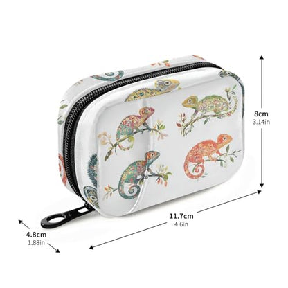 Funny Chameleon Reptile White Pill Bags for Travel Reusable with Detachable Compartments Portable Pill Organizer 2 Times a Day for Purse