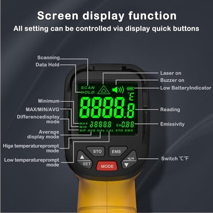 Infrared Thermometer Temperature Gun, 2732°F, 50:1 | Pyrometer High Temp Measurement Tool for Industrial Furnace Kiln Foundry Metal Casting Welding HVAC Engine Maintenance - color: -58°F to 2732°F
