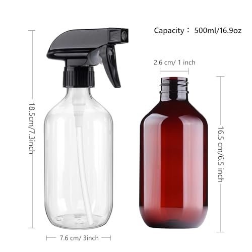 Teyssor Plastic Spray Bottles Empty Water Spray Bottle 500ml/16.9oz Fine Mist Refillable Bottles for Cleaning Solutions, Plants, Hair, Essential Oils 2 Pack