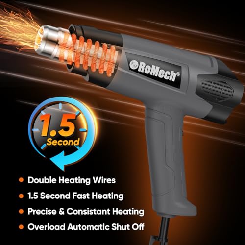 1500W Heavy Duty Heat Gun, Variable Temperature Control Hot Air Gun Kit with 2 Air Flow 120°F~1200°F and 4 Nozzles for Crafts Shrink Wrap (Gray) - color: Grey