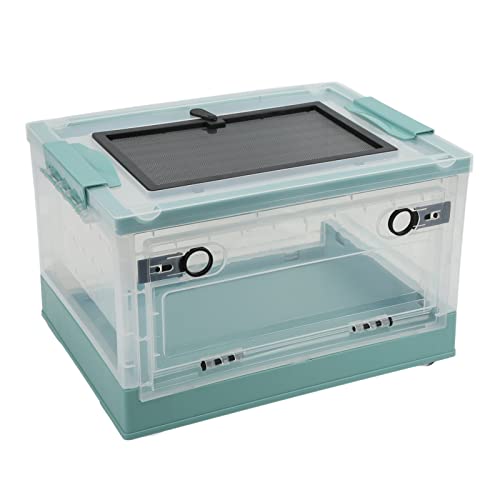 Foldable Reptile Feeding Tank, Ventilated Plastic Terrarium for Lizard Tortoise Frogs, with Mesh Top and Front Door Lock, Detachable Wheels for Easy Move