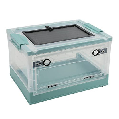 Foldable Reptile Feeding Tank, Ventilated Plastic Terrarium for Lizard Tortoise Frogs, with Mesh Top and Front Door Lock, Detachable Wheels for Easy Move