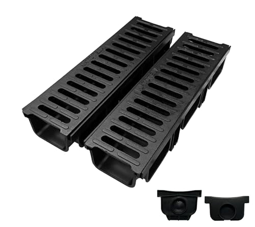 2 Pack 19.7x5.5x3.9in B125 Trench Drain with Ductile Iron Grate | Driveway Heavy Duty Channel Drainage System Fluorocarbon Paint Anti Corrosion Garage Parking Lot Concrete Patio