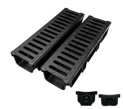 2 Pack 19.7x5.5x3.9in B125 Trench Drain with Ductile Iron Grate | Driveway Heavy Duty Channel Drainage System Fluorocarbon Paint Anti Corrosion Garage Parking Lot Concrete Patio