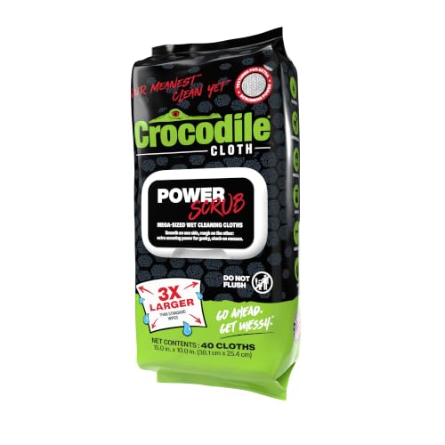 Crocodile Cloth PowerSCRUB Heavy-Duty Hand & Tool Cleaning Wipes, 40 Count | Dual-Surface Cloths, Moist, Absorbent, & Disposable - Safe on Skin & Multiple Surfaces - size: 40 Count (Pack of 1)