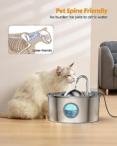 AONBOY Cat Water Fountain with 6 Filters + 3 Sponge Filters | 108oz/3.2L Cat Fountain Stainless Steel with Water Level Window Faucet Shape Dog Water Fountain Multi Filtration