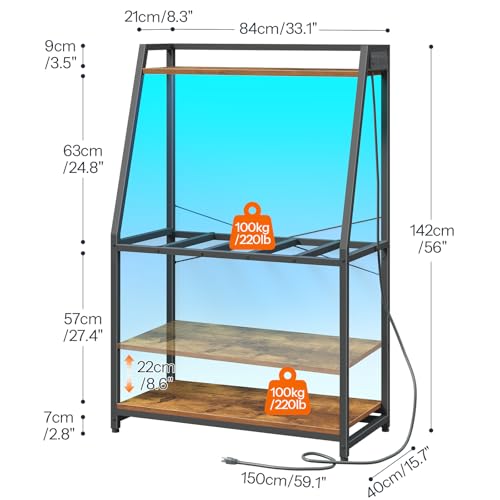 HOOBRO 20-29 Gallon Fish Tank Stand with Power Outlets and LED Light, Heavy Duty Aquarium Stand, Metal Frame Reptile Turtle Tank Stand, 33.1'' L x 15.7'' W, 300 LBS Capacity, Rustic Brown BF41UDFT01