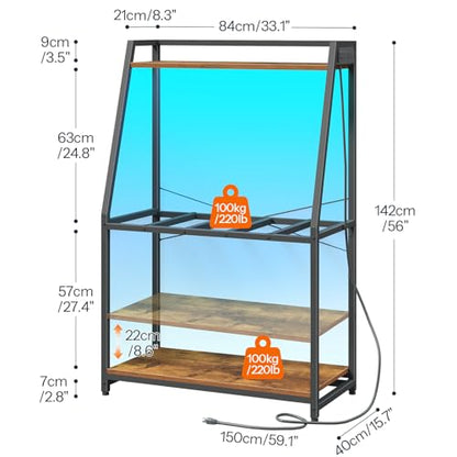 HOOBRO 20-29 Gallon Fish Tank Stand with Power Outlets and LED Light, Heavy Duty Aquarium Stand, Metal Frame Reptile Turtle Tank Stand, 33.1'' L x 15.7'' W, 300 LBS Capacity, Rustic Brown BF41UDFT01