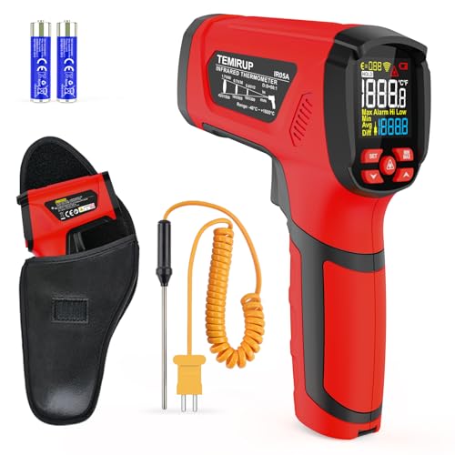 Infrared Thermometer High Temperature Gun -40℉~2912℉, 50:1 Dual Laser Thermometer with Probe 14℉ - 932℉, Digital IR Temp Gun for Cooking, Pizza Oven, Engine, Kiln, Forging, Industrial Use - color: Red -40°F - 2912°F(-40-1600℃)