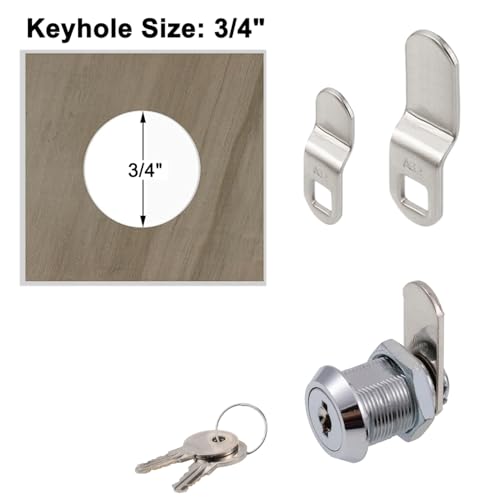 WOOCH Cabinet Cam Lock, 5/8 Inch Keyed Alike Cam Locks Secure File Drawer Door Mailbox Tool Box Dresser RV Cylinder Replacement Lock Hardware, Fits on 1/2" Max Panel Thickness (4 Pack) Chrome Finish - size: 5/8 Inch Offset