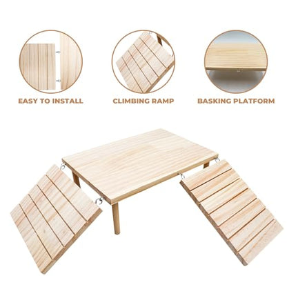 Bearded Dragon Tank Accessories, Wooden Basking Platform with Ramp, Reptile Basking Platform, Reptile Habitat Accessories for Bearded Dragons, Geckos, Snakes