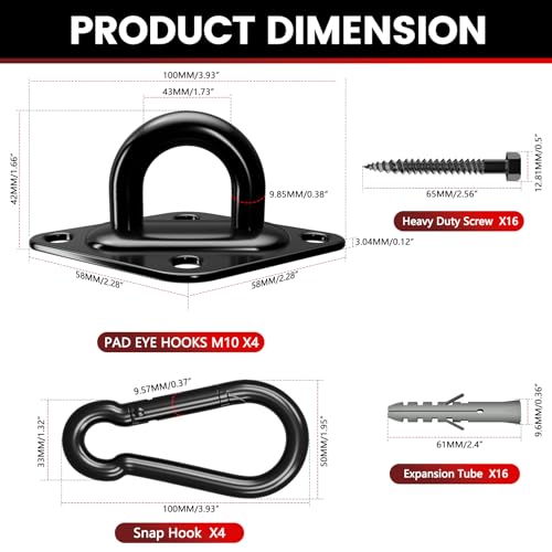 304 Stainless Steel Pad Eye Snap Hook,M10 Ceiling Hook 1700Lb,8Pc | Hanging Kit with Screws for Hammock Chair Swing, Yoga Gym Equipment, Sun Shade Sail, Plant Hangers & Marine Boat Hardware - size: 4 Inch, style: Black Rhombus