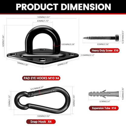 304 Stainless Steel Pad Eye Snap Hook,M10 Ceiling Hook 1700Lb,8Pc | Hanging Kit with Screws for Hammock Chair Swing, Yoga Gym Equipment, Sun Shade Sail, Plant Hangers & Marine Boat Hardware - size: 4 Inch, style: Black Rhombus