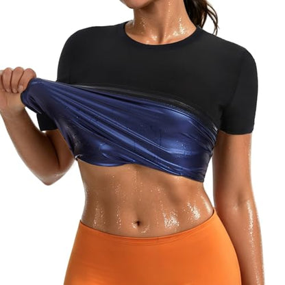 Sauna Suit Shirt For Women Waist Trainer Sweat Vest Workout Fajas Heat Trapping Athletic Tee Top Compression Body Shaper - size: Medium