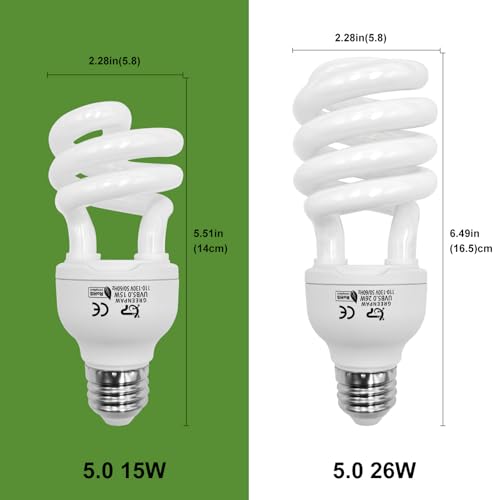 UVB Reptile Light, 5.0 26W UVA UVB Light for Reptiles, Spiral Compact Fluorescent UVB Bulb for Chameleons Tortoise Iguanas and Snakes - size: 6.5 in 5.0
