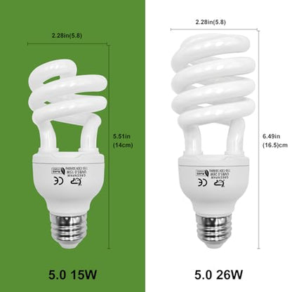 UVB Reptile Light, 5.0 26W UVA UVB Light for Reptiles, Spiral Compact Fluorescent UVB Bulb for Chameleons Tortoise Iguanas and Snakes - size: 6.5 in 5.0