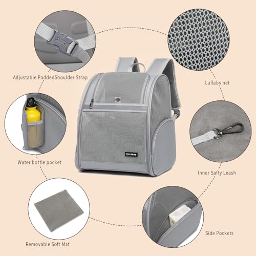 Cat Backpack Carrier for Small Dogs and Medium cat Puppy Kitten Bunny Pet Carrier Backpack Collapsible with Fully Ventilated Mesh with Safety Leash (Gray, 12.9" L x 10.62" W x 15.5" H - M) - color: Gray, size: Medium