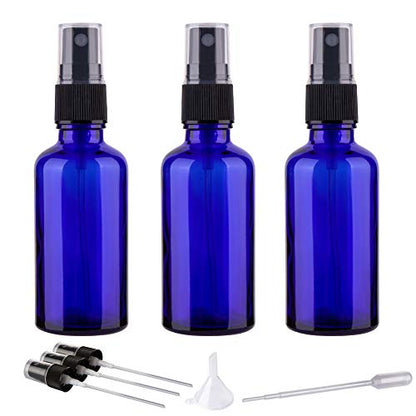 2oz Glass Spray Bottles For Essential Oils, Blue, 3 Pack | Small, Fine Mist - color: Black Blue