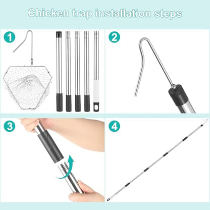 Chicken Catcher, Adjustable from 29" to 74" Chicken Net,Chicken Leg Hook | Animal Net Suitable for Catching Outdoor Animals such as Chickens, Ducks, Fishnet ,Geese ,Birds (15.3 x 23.2 inch net)