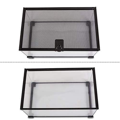 REPTI ZOO 10 Gallon Reptile Tank Glass Natural Cages Terrarium 20" x 12" x 10" Sliding Screen Top for Reptile Hamster Hedgehog Small Animals