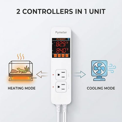 SmartLife/Tuya APP WiFi Temperature Controller with Dual Probes, Smart Digital Thermostat with Two Outlets for Reptile Heat Mat, Greenhouse Seedlings, Homebrew Fermentation, Cooling Fan