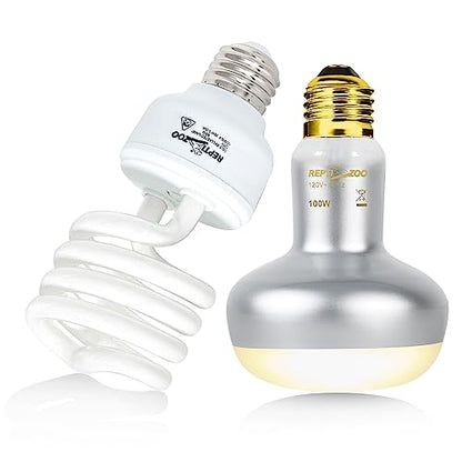 REPTI ZOO Reptile Heat Lamp Combo Pack with Dual Reptile Light Fixture, 100W Intense Basking Spot Light UVA Daylight Heating Lamp & 26W Energy Saving UVA UVB Bulb Spiral Compact Bulb 10.0 - style: DRL01ST4