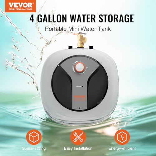 VEVOR Electric Mini-Tank Water Heater 4-Gallon Tank, 1440W Hot Water Boiler Storage, Safety Temperature Pressure Valve Easy Install, for Kichen Bathroom Restaurant, Shelf Wall Mounted - size: 4gal Upgraded Panel