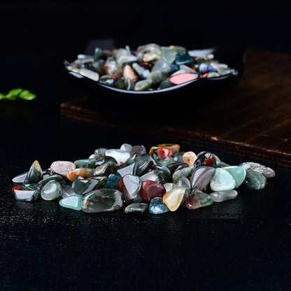 Erliway 7-9mm African Bloodstone Healing Crystal Chips for Crafts, 100g | Natural Crushed Crystal Stones Tumbled Chips for Vase Filler Aquarium Gravel, Meditation Chakra Balancing, Candle DIY Making - color: African Bloodstone